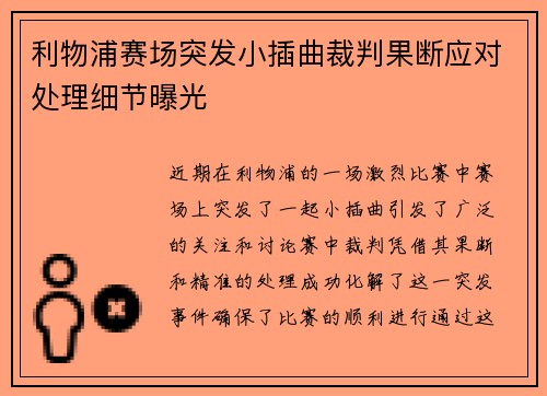利物浦赛场突发小插曲裁判果断应对处理细节曝光