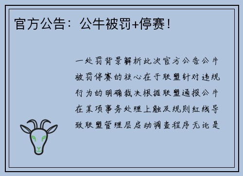 官方公告：公牛被罚+停赛！